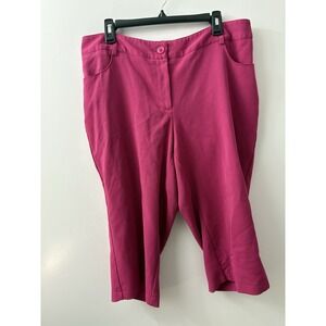 Ashley‎ Stewart Capri Pants Women's 14W Hot Pink Front Pockets Button Stretch